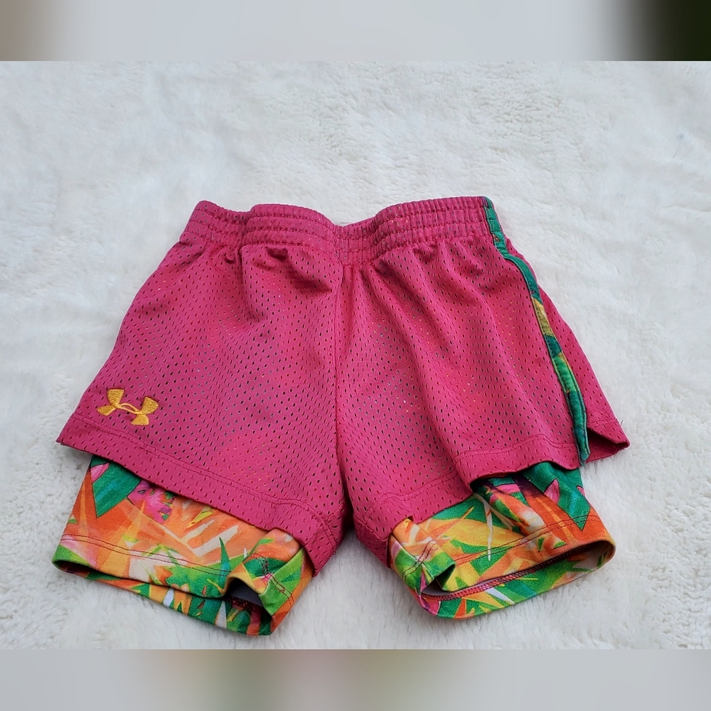 Under Armour Pink Athletic Shorts with Tropical Lining Size 6